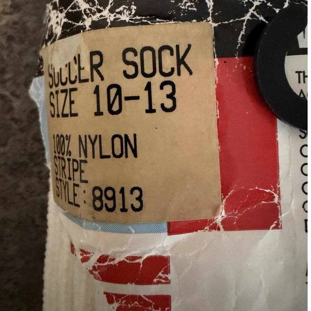 Vintage Wrightsock Soccer Socks Mens Size 10-13 White Blue Stripe 100% Nylon‎